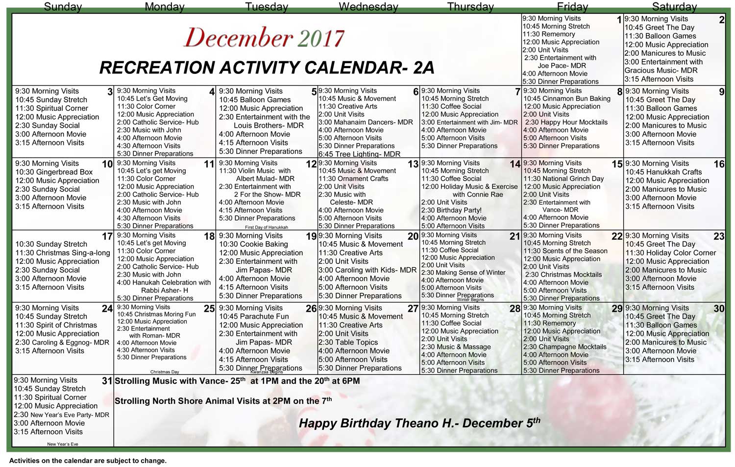 December Recreation Calendar 2A Apex